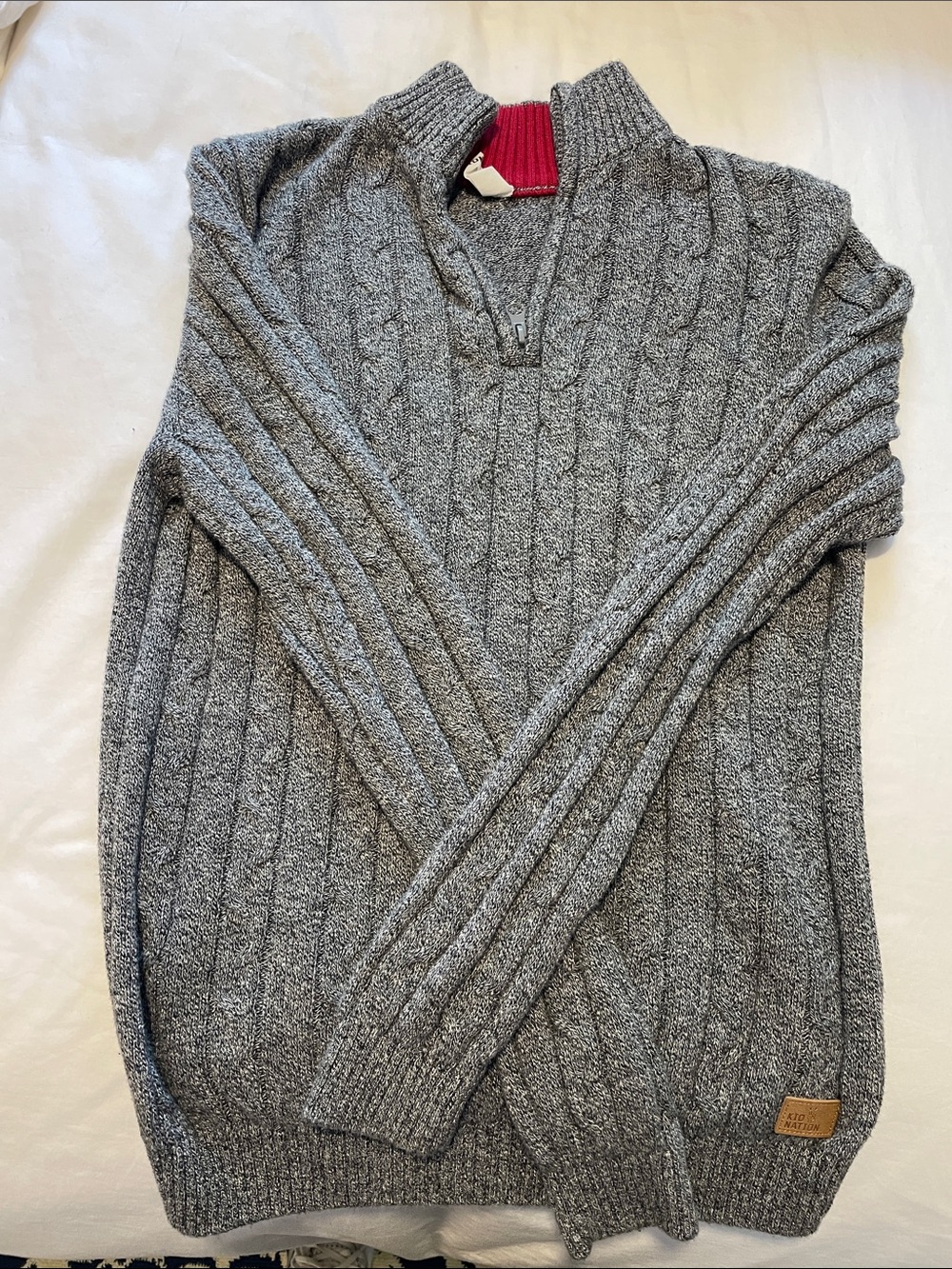 Kids Gray Cable-Knit Half-Zip Sweater